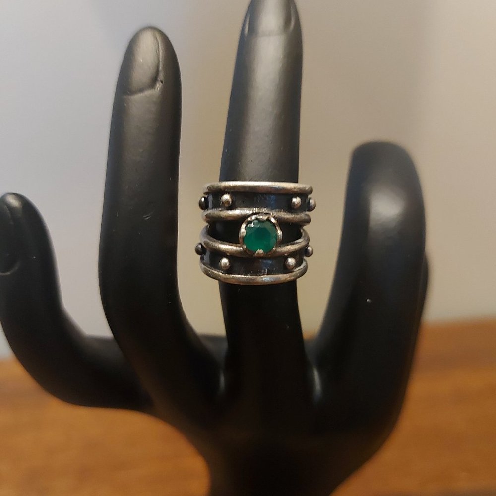 Handmade Mexican 925 Silver Ring w/Glass Stone